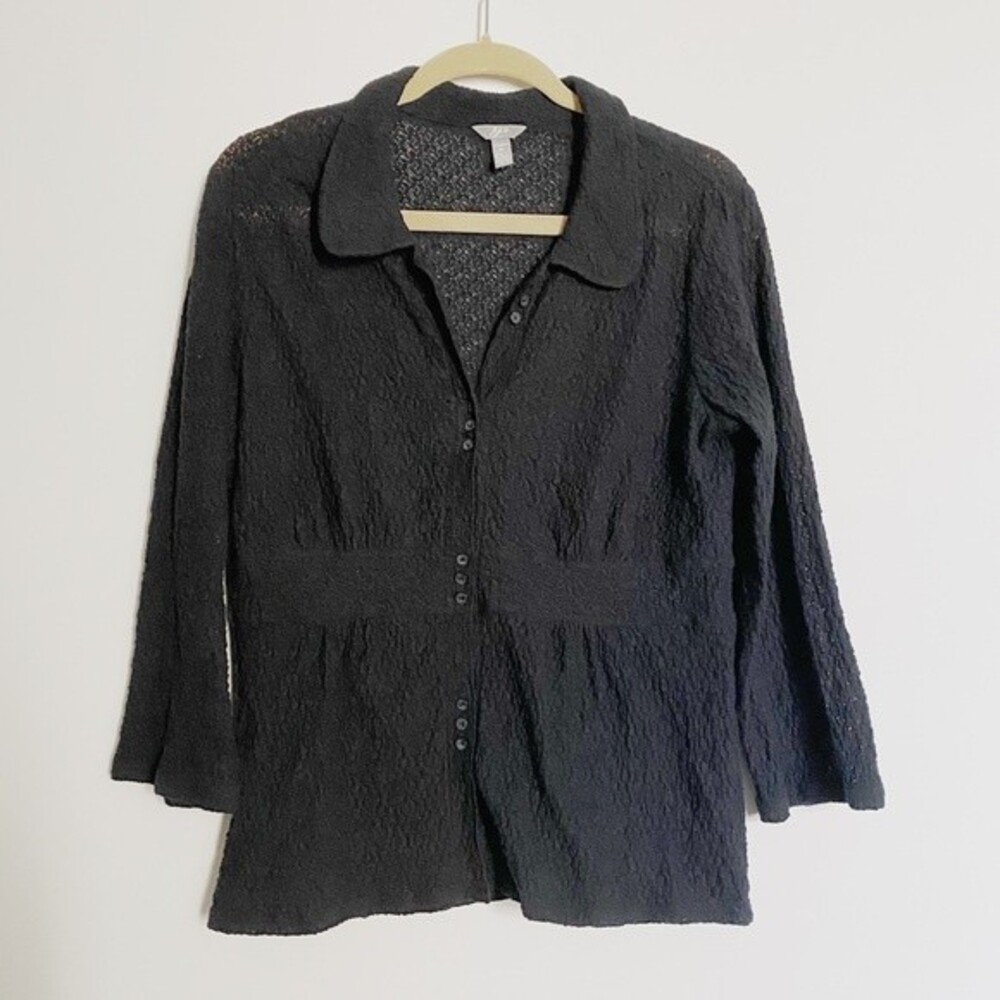 J. Jill Black Button-up Semi-Sheer Long Sleeve Blouse Size Medium